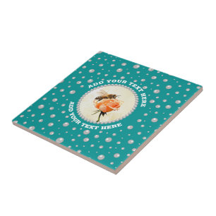 Custom Photo in Pearl Circle on Cyan-Green Tile
