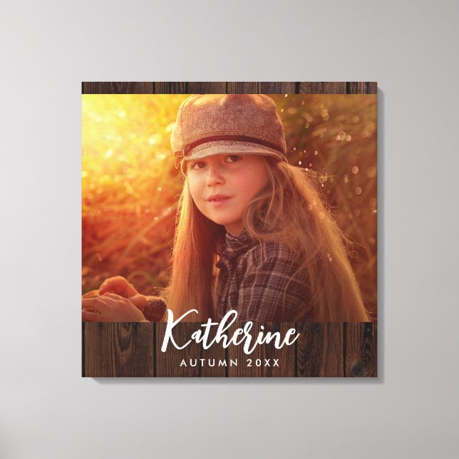 Custom Photo in Rustic Dark Brown Wood Board Canvas Print (Front)