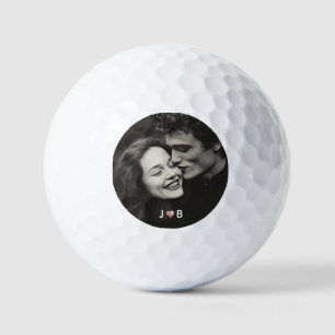 Custom Photo Initial Heart Monogram Couples Gift Golf Balls