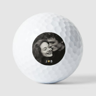 Custom Photo Initial Heart Monogram Couples Gift Golf Balls