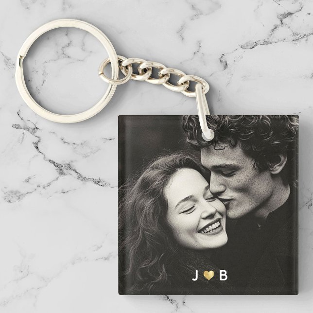 Custom Photo Initial Heart Monogram Couples Gift Key Ring (Creator Uploaded)