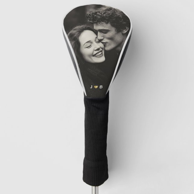 Custom Photo Initial Heart Monogram Couples Golf Head Cover (Front)