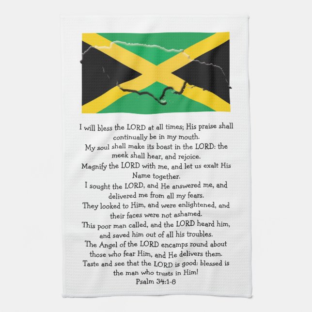 Custom Photo Jamaica Flag Psalm 34 Christian Tea Towel (Vertical)