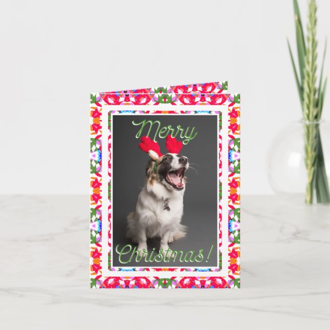 Custom Photo Jolly Red Happy Green Merry Christmas Holiday Card (Front)