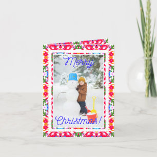 Custom Photo Jolly Red Happy Green Merry Christmas Holiday Card
