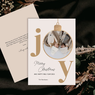 Custom Photo JOY White Christmas Bell Holiday Card