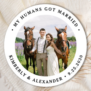 Custom Photo Just Married Personalised Wedding Classic Round Sticker