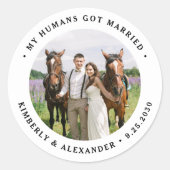 Custom Photo Just Married Personalised Wedding Classic Round Sticker (Front)