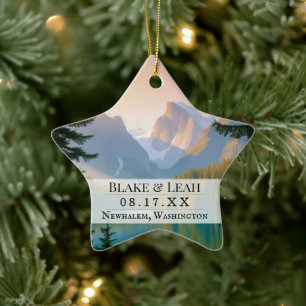 Custom photo keepsake wedding ornament mountain