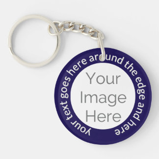 Custom Photo Keychain – Round Text on Navy Blue