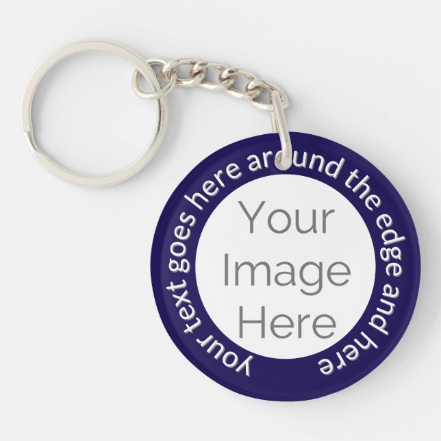 Custom Photo Keychain – Round Text on Navy Blue (Front)