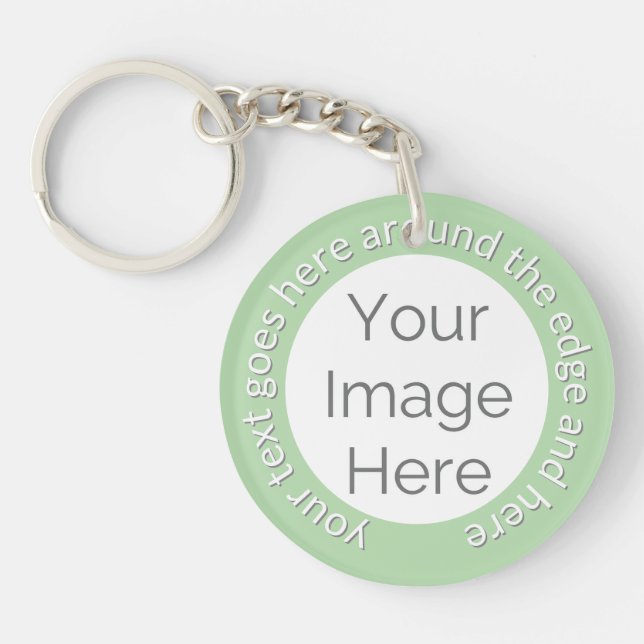 Custom Photo Keychain – Round Text Sage Mint Green (Front)