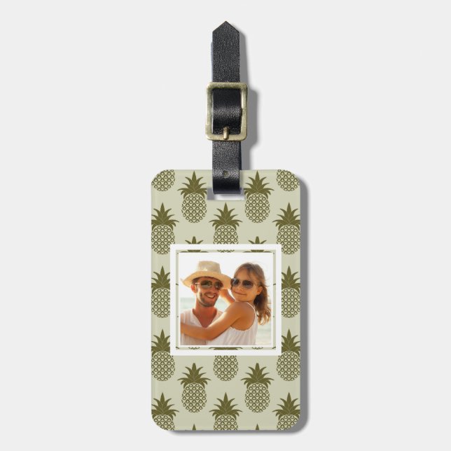 Custom Photo Khaki Pineapple Pattern Luggage Tag (Front Vertical)