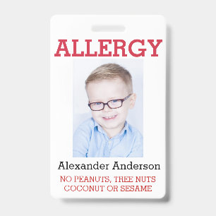 Custom Photo Kids Allergy Alert ICOE ID Badge