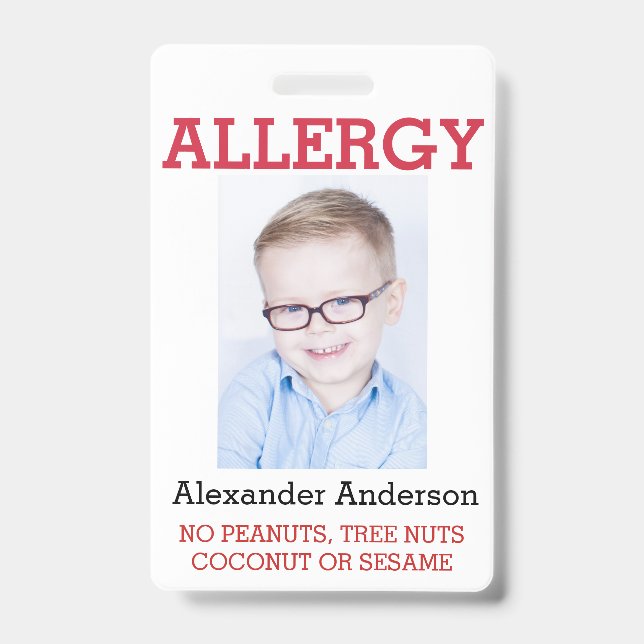 Custom Photo Kids Allergy Alert ICOE ID Badge (Front)
