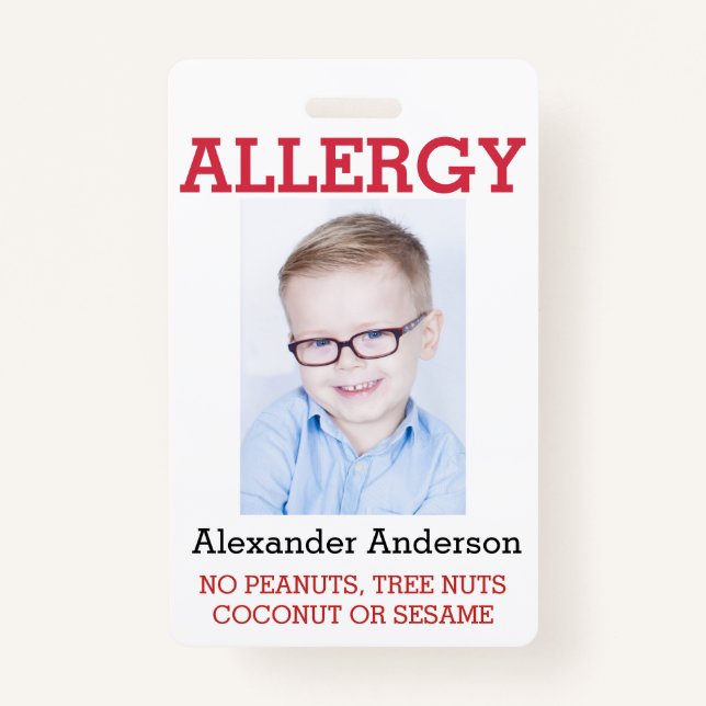 Custom Photo Kids Allergy Alert ICOE ID Badge (Front)