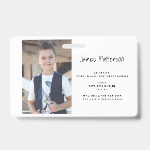 Custom Photo Kids Allergy Alert ICOE Warning Badge ID Badge