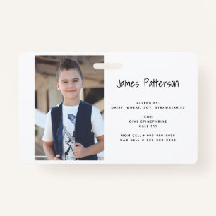 Custom Photo Kids Allergy Alert ICOE Warning Badge ID Badge