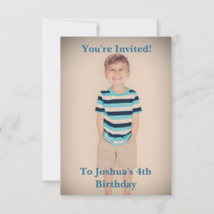 Custom Photo Kids Birthday Invitation Blue Text