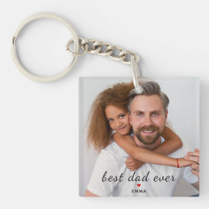 Custom Photo l Best Dad Ever Typography Red Heart Key Ring