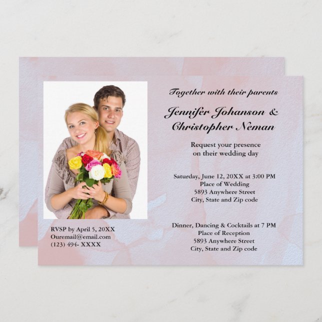 Custom Photo Lavender Mist Marble Wedding Invitation (Front/Back)