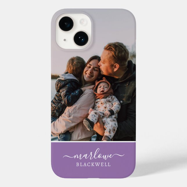 Custom Photo Lavender Purple Calligraphy Name Case-Mate iPhone Case (Back)