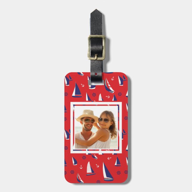 Custom Photo Lean Sailboat Pattern Luggage Tag (Front Vertical)