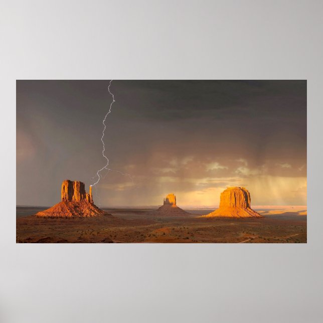 Custom photo, lightning strike in Monument Valley, Poster (Front)