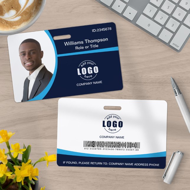 Custom Photo Logo Barcode Employee Corporate Blue ID Badge (Creator Uploaded)