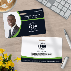 Custom Photo Logo Barcode Employee Corporate Green ID Badge