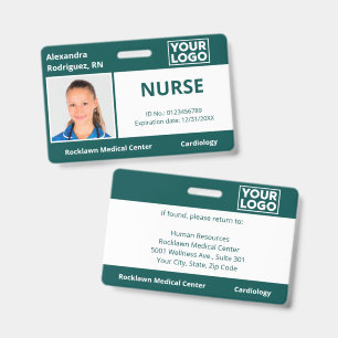 Custom Photo Logo Blue-Green Medical Employee ID Badge