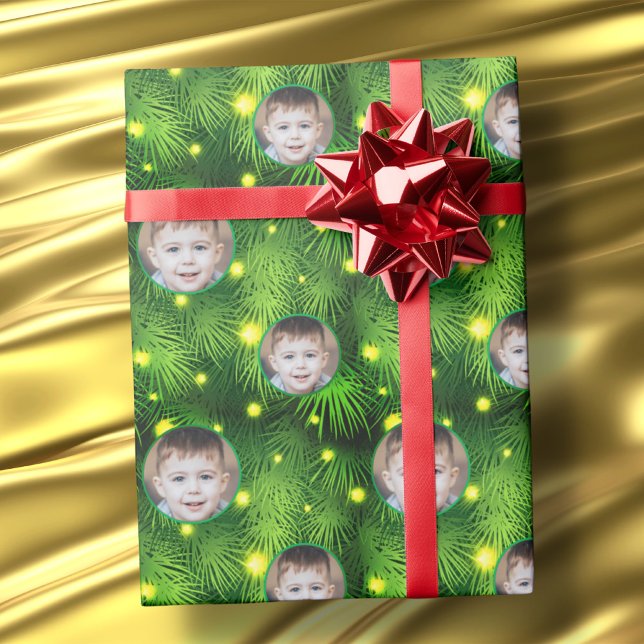 Custom Photo Logo Christmas Tree Christmas Lights Wrapping Paper (Creator Uploaded)
