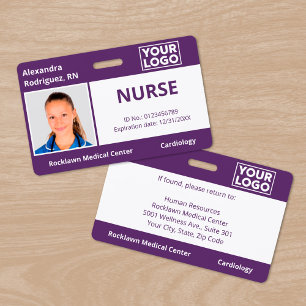 Custom Photo Logo Purple Medical Employee ID ID Badge