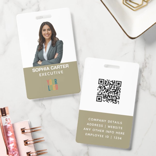 Custom Photo Logo QR Code Employee Iguana Colour ID Badge (Office)