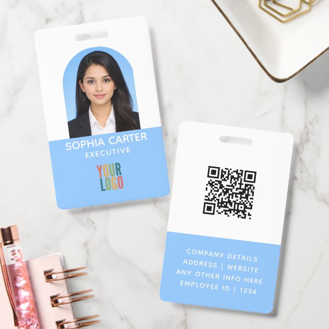 Custom Photo Logo QR Code Employee Sky ID Badge (Office)