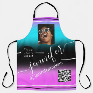 Custom Photo Logo QR Menu CODE Color Therapy Coffe Apron