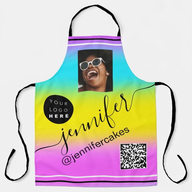 Custom Photo Logo QR Menu CODE Colour Therapy Pink Apron (Front)