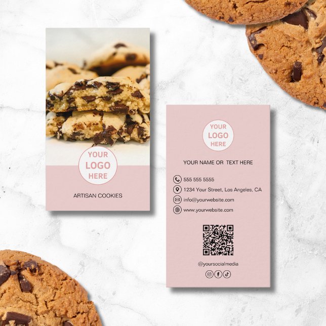 Custom Photo Logo QR Pink Bakery Business Card (Custom Photo Logo QR Pink Bakery Business Card)