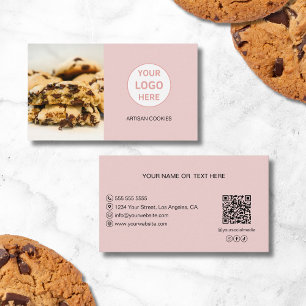 Custom Photo Logo QR Pink Bakery Business Card