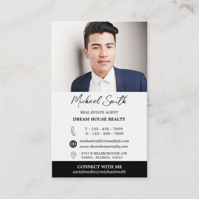 Custom Photo & Logo Real Estate Agent Realtor Business Card (Front)