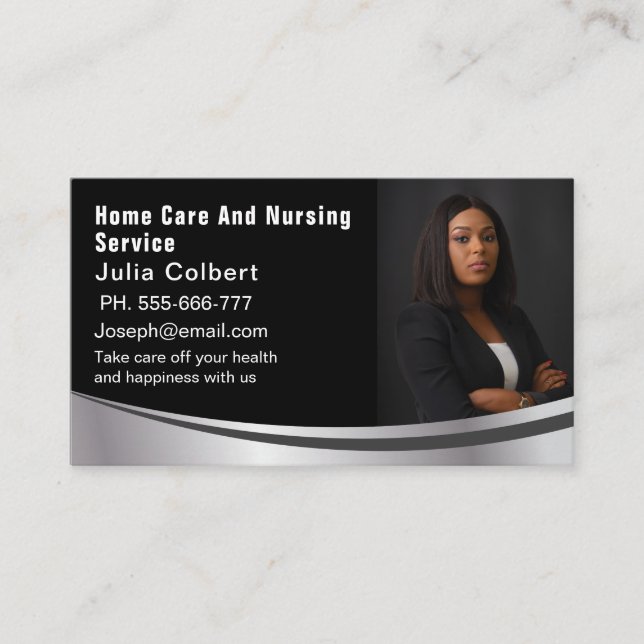 Custom Photo & Logo Senior Companion Caregiver  Business Card (Front)