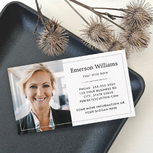 Custom photo logo white thin border elegant white business card