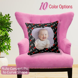 Custom Photo LOVE and Heart Modern Elegant Black Cushion
