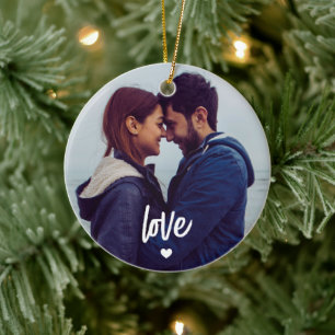 Custom Photo Love Heart Couple Ceramic Tree Decoration