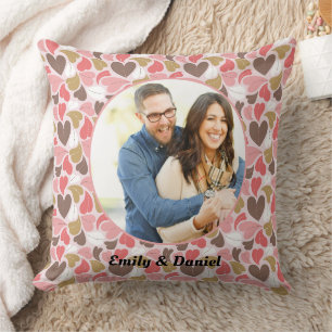 Custom photo love heart pattern and names cushion