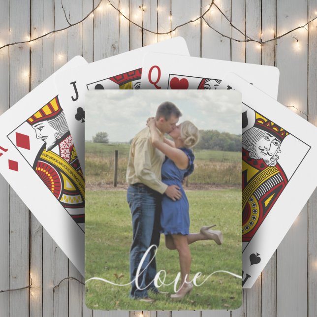 Custom Photo Love Text Brushed Script Overlay Playing Cards (Custom Photo Love Text Brushed Script Overlay Playing Cards)
