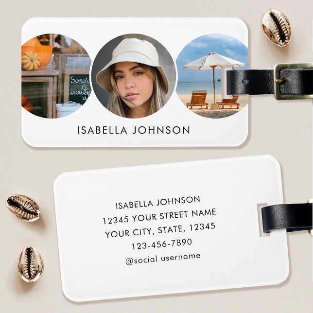 Custom Photo Luggage Tag Modern Minimalist White (Creator Uploaded)