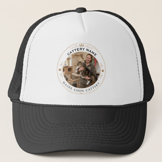 Custom Photo Maine Coon Cattery Trucker Hat (Front)