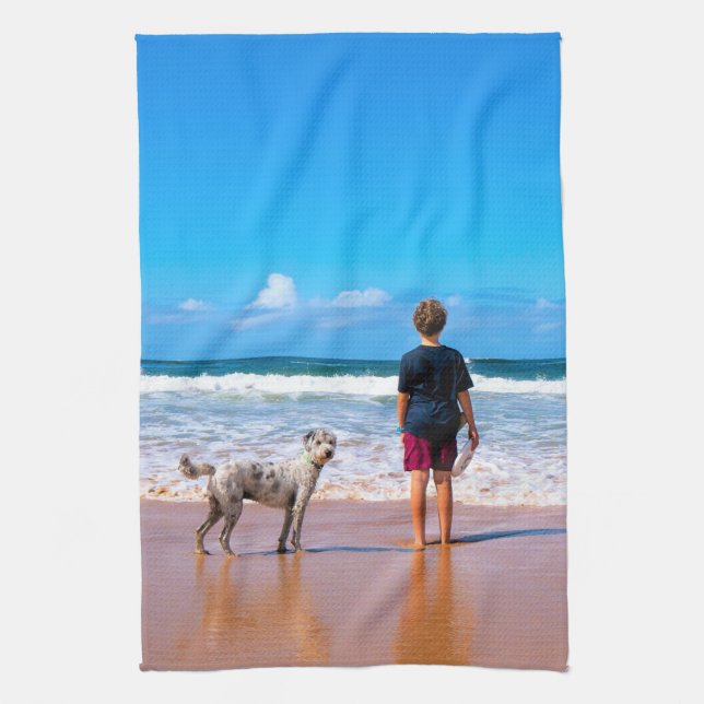 Custom Photo Make Your Own Design - I Love My Pet  Tea Towel (Vertical)