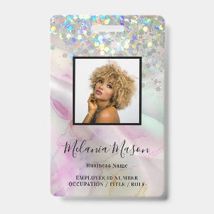 Custom Photo Marbled Holographic Glitter Staff ID Badge